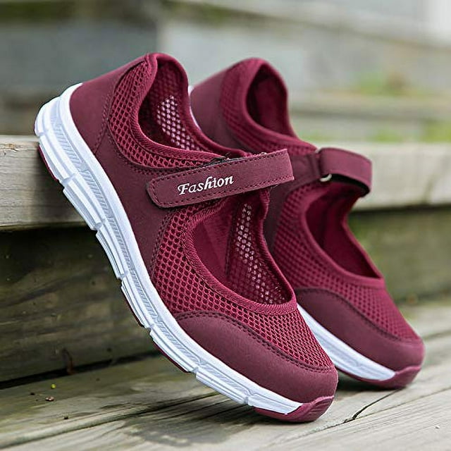 Missfiona Womens Mary Jane Sneakers Walking Shoes Breathable Granny Flat Work Shoes