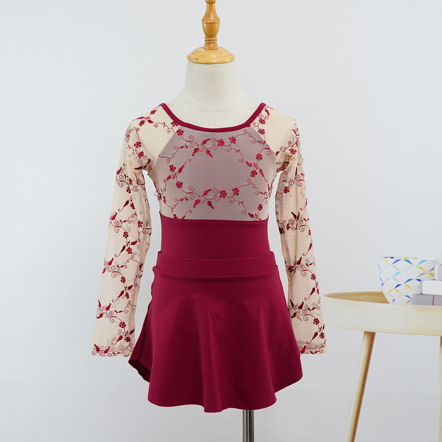 2025 Embroidery Two Tone Dance Ballet Leotard for Toddler Girls Long Sleeved Dance Bellerina Dress Outfits