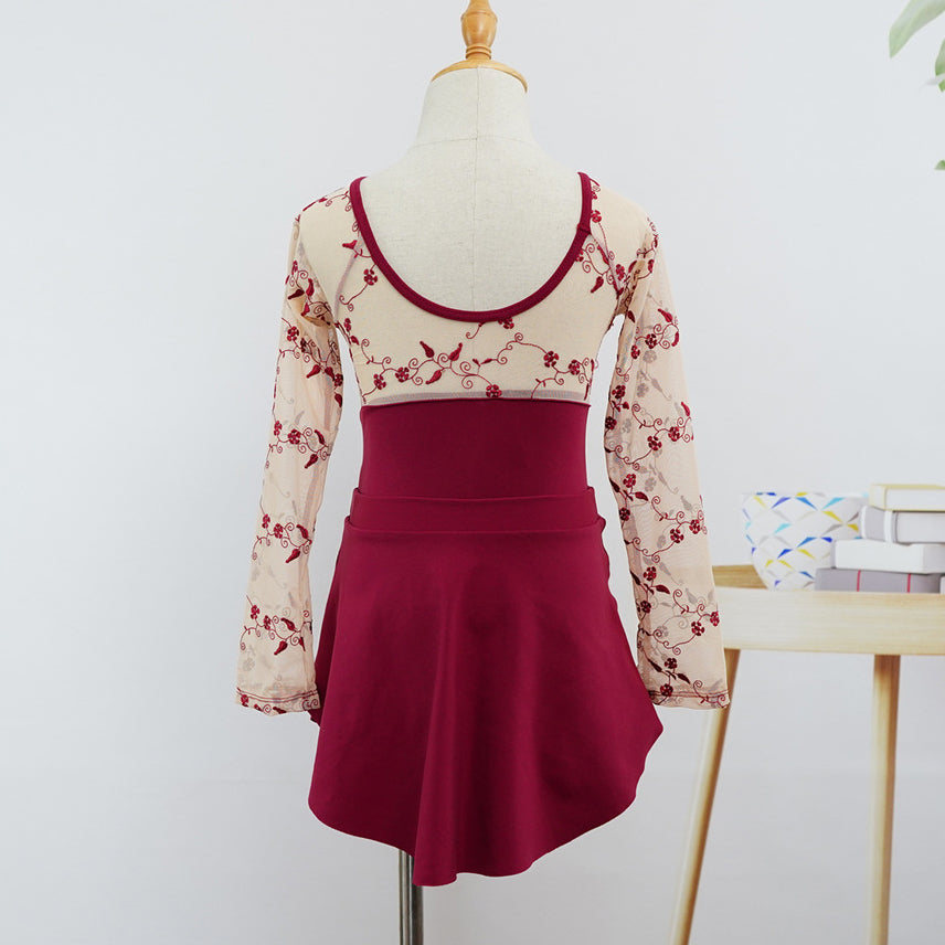 2025 Embroidery Two Tone Dance Ballet Leotard for Toddler Girls Long Sleeved Dance Bellerina Dress Outfits
