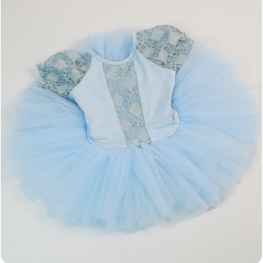 missfiona Girls Blue Lace Dress Leotard Ballet Dance Activewear Tutu Skirt Princess Dress