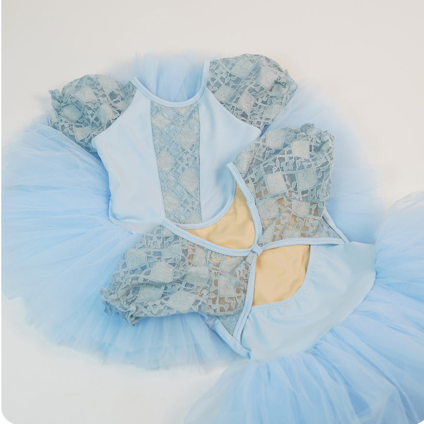 missfiona Girls Blue Lace Dress Leotard Ballet Dance Activewear Tutu Skirt Princess Dress