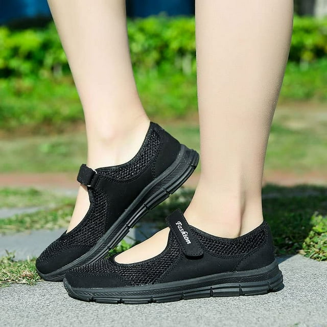 Missfiona Womens Mary Jane Sneakers Walking Shoes Breathable Granny Flat Work Shoes