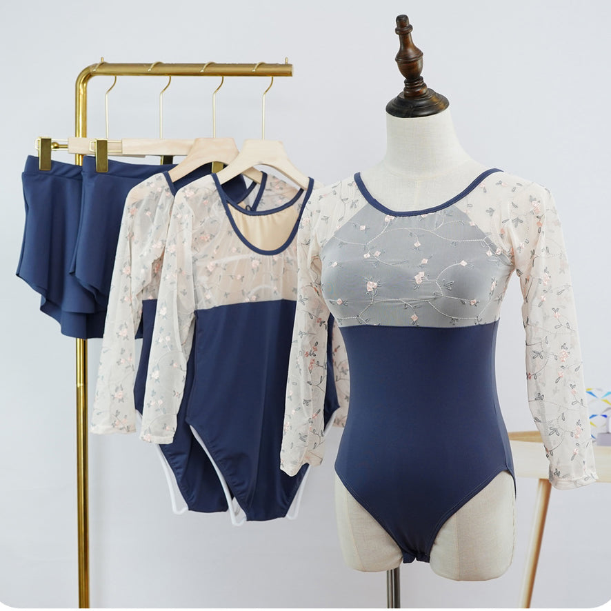 2025 Embroidery Two Tone Dance Ballet Leotard for Toddler Girls Long Sleeved Dance Bellerina Dress Outfits