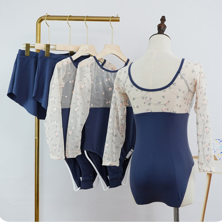 2025 Embroidery Two Tone Dance Ballet Leotard for Toddler Girls Long Sleeved Dance Bellerina Dress Outfits
