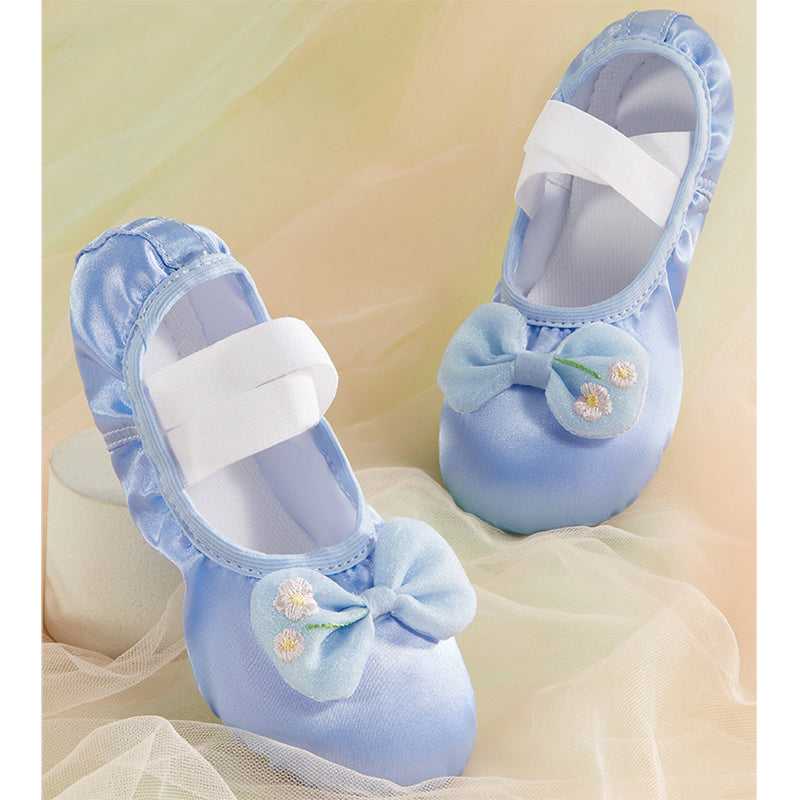 Kids Satin Ballet Slippers Dance Shoes Bowknot Slip On Ballerina Shoes Ballroom Flat