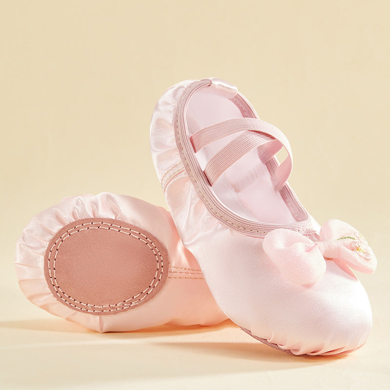 Kids Satin Ballet Slippers Dance Shoes Bowknot Slip On Ballerina Shoes Ballroom Flat