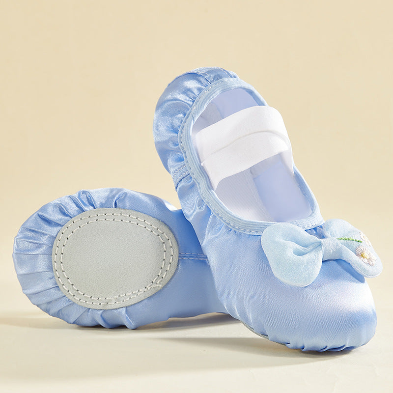 Kids Satin Ballet Slippers Dance Shoes Bowknot Slip On Ballerina Shoes Ballroom Flat