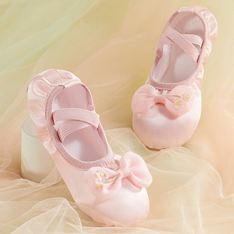 Kids Satin Ballet Slippers Dance Shoes Bowknot Slip On Ballerina Shoes Ballroom Flat