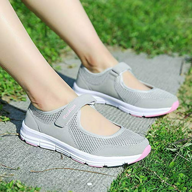 Missfiona Womens Mary Jane Sneakers Walking Shoes Breathable Granny Flat Work Shoes