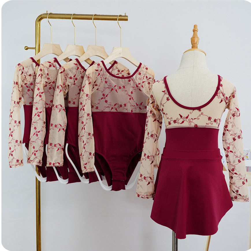 2025 Embroidery Two Tone Dance Ballet Leotard for Toddler Girls Long Sleeved Dance Bellerina Dress Outfits