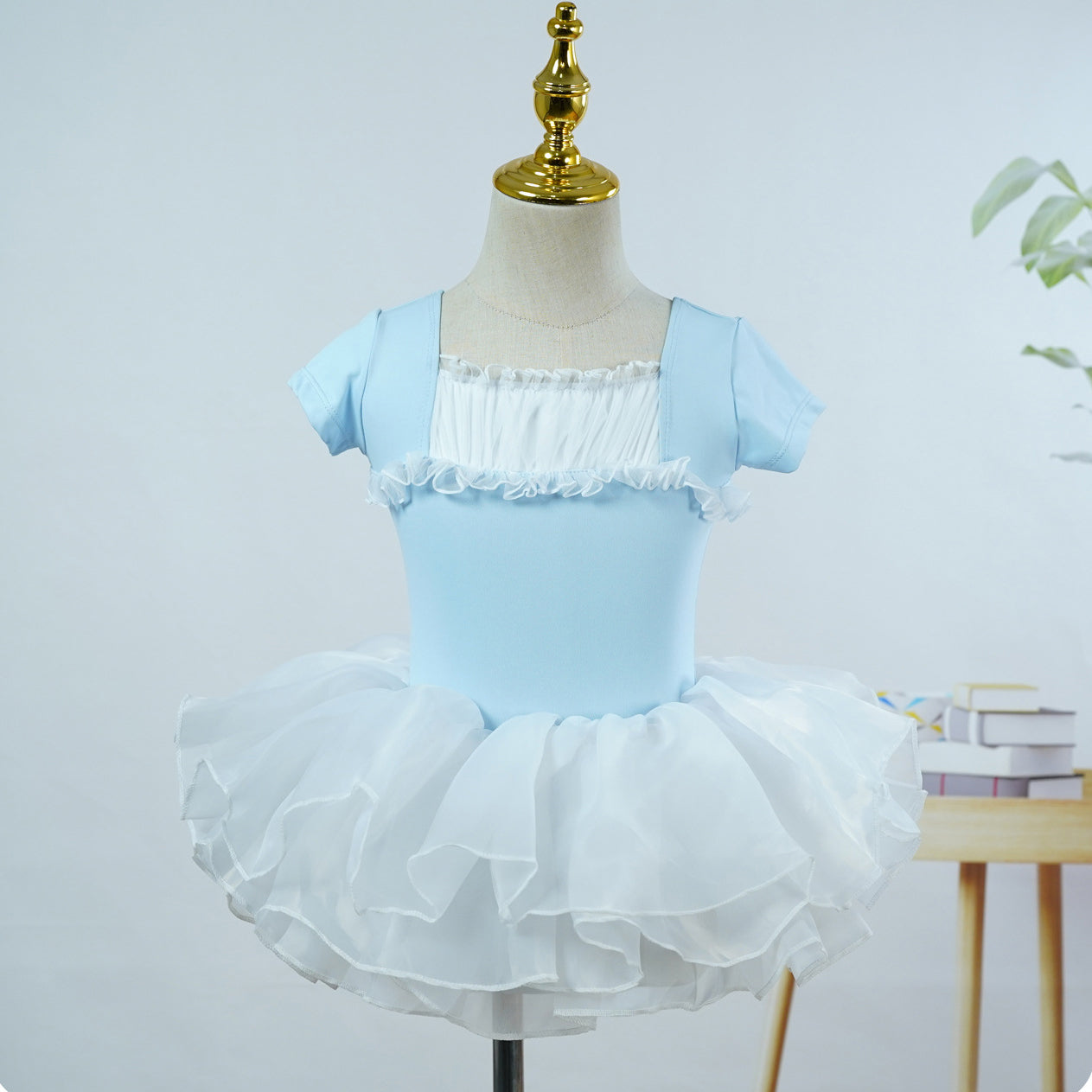 missfiona Girls Ruched Neck Dance Practice Suit Kids Short Sleeve Ballet Leotard Dress Set