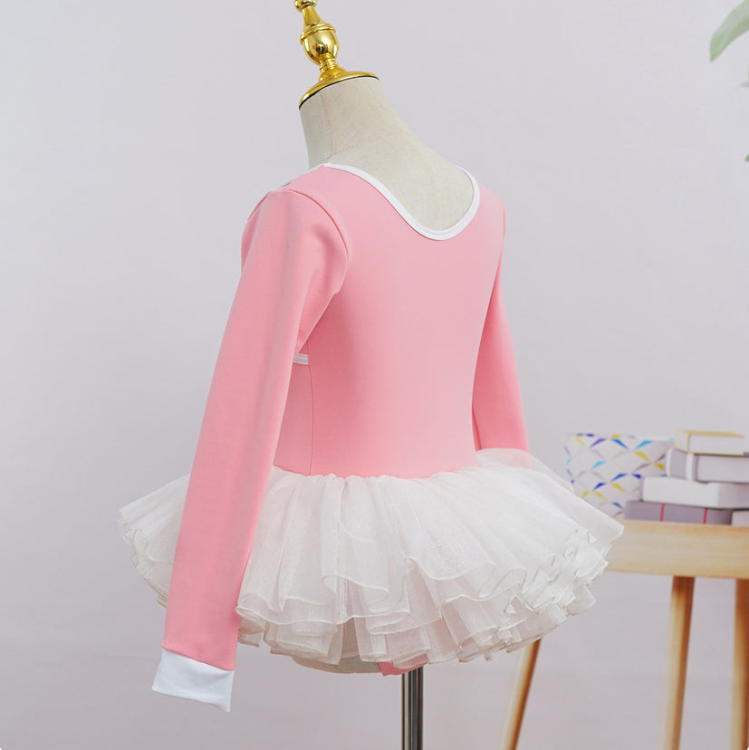 2 Pieces Long Sleeve Dance Ballet Tutu Leotard Dress Ballerina Outfit for Girls Toddler