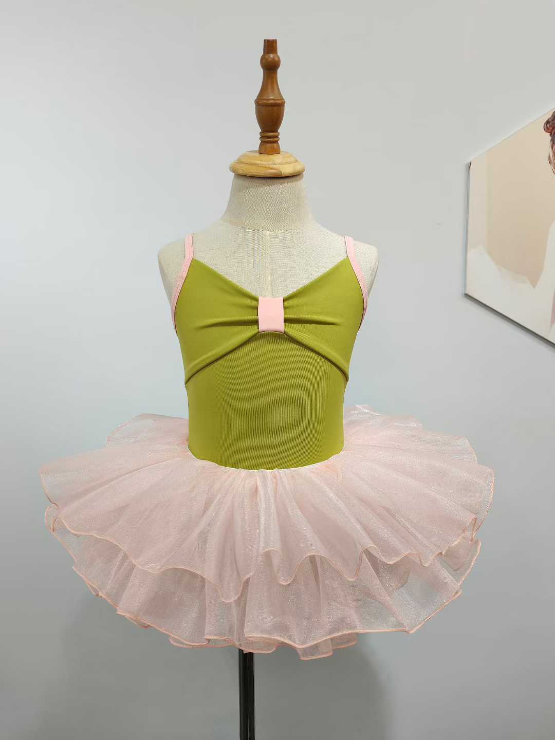 Girls Bowknot Top Ballet Leotard Dress for Dancing Two Tone Candy Color 2 Pcs Set Dance Leotard with Spaghetti Straps