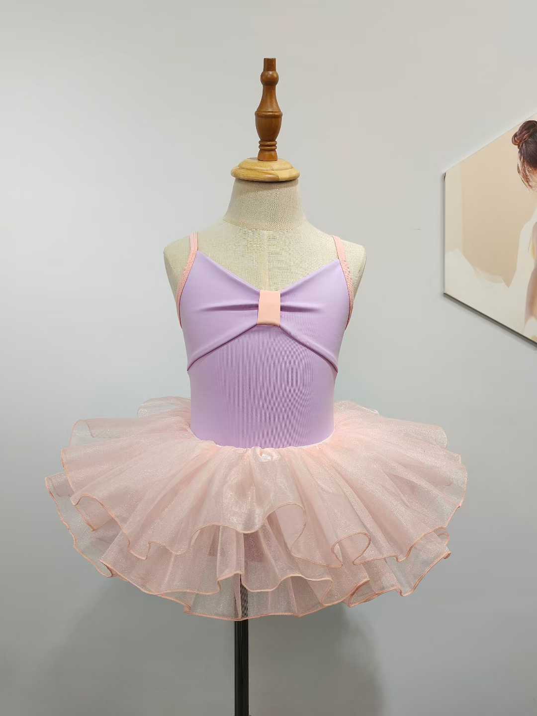 Girls Bowknot Top Ballet Leotard Dress for Dancing Two Tone Candy Color 2 Pcs Set Dance Leotard with Spaghetti Straps