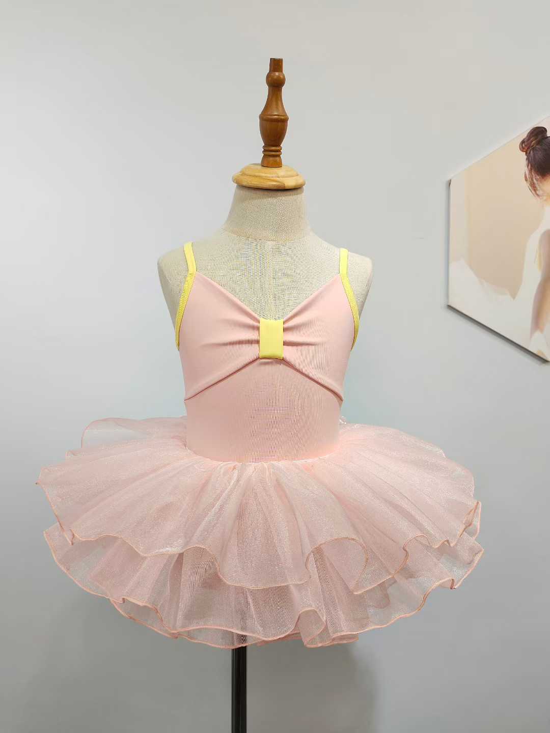 Girls Bowknot Top Ballet Leotard Dress for Dancing Two Tone Candy Color 2 Pcs Set Dance Leotard with Spaghetti Straps