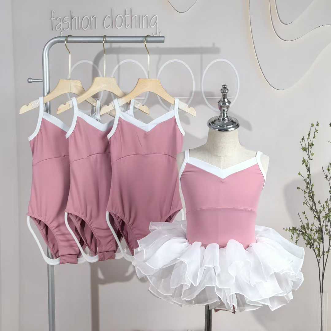 Contrast Color White Pink Ballet Leotards for Girls Toddler Dance Leotard Ballerina Dresses Outfit