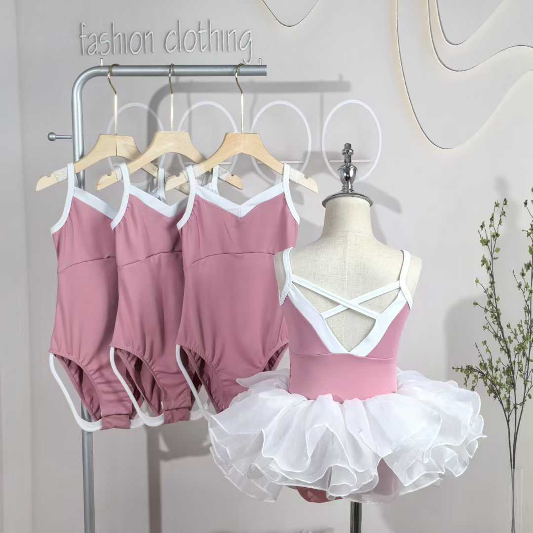 Contrast Color White Pink Ballet Leotards for Girls Toddler Dance Leotard Ballerina Dresses Outfit