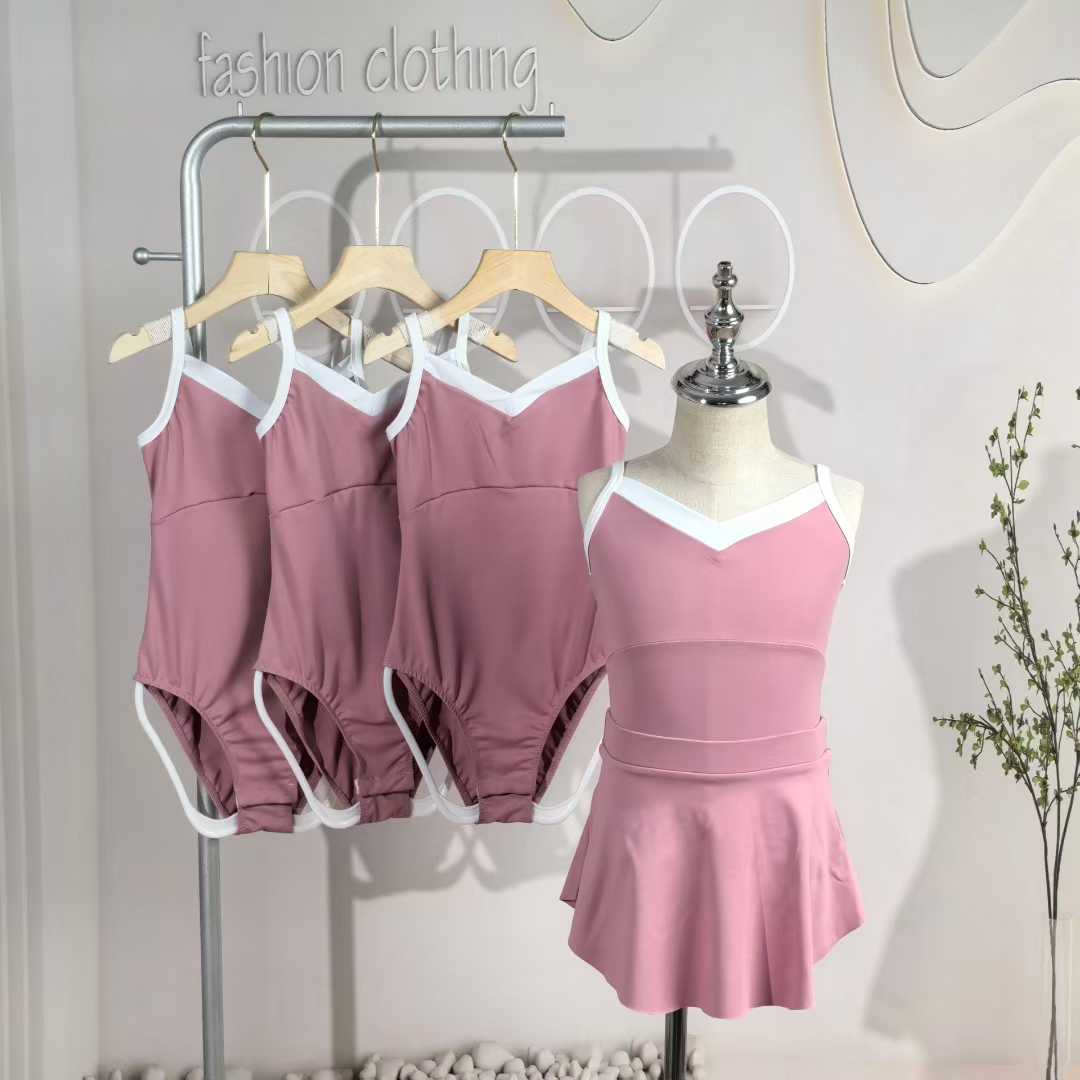 Contrast Color White Pink Ballet Leotards for Girls Toddler Dance Leotard Ballerina Dresses Outfit