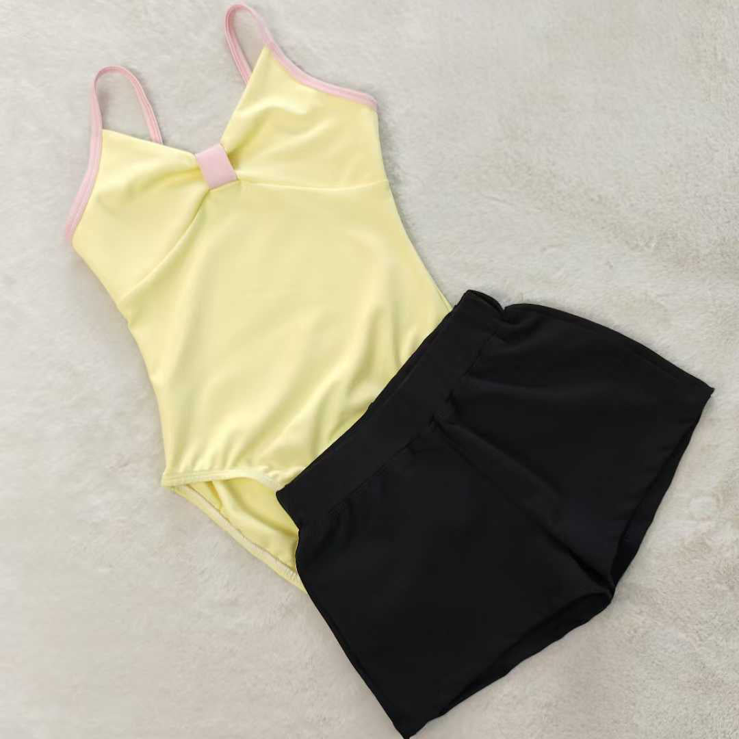 Kids Girls Ballet Leotard Shorts 2 Pieces Set Spaghetti Straps Training Wear