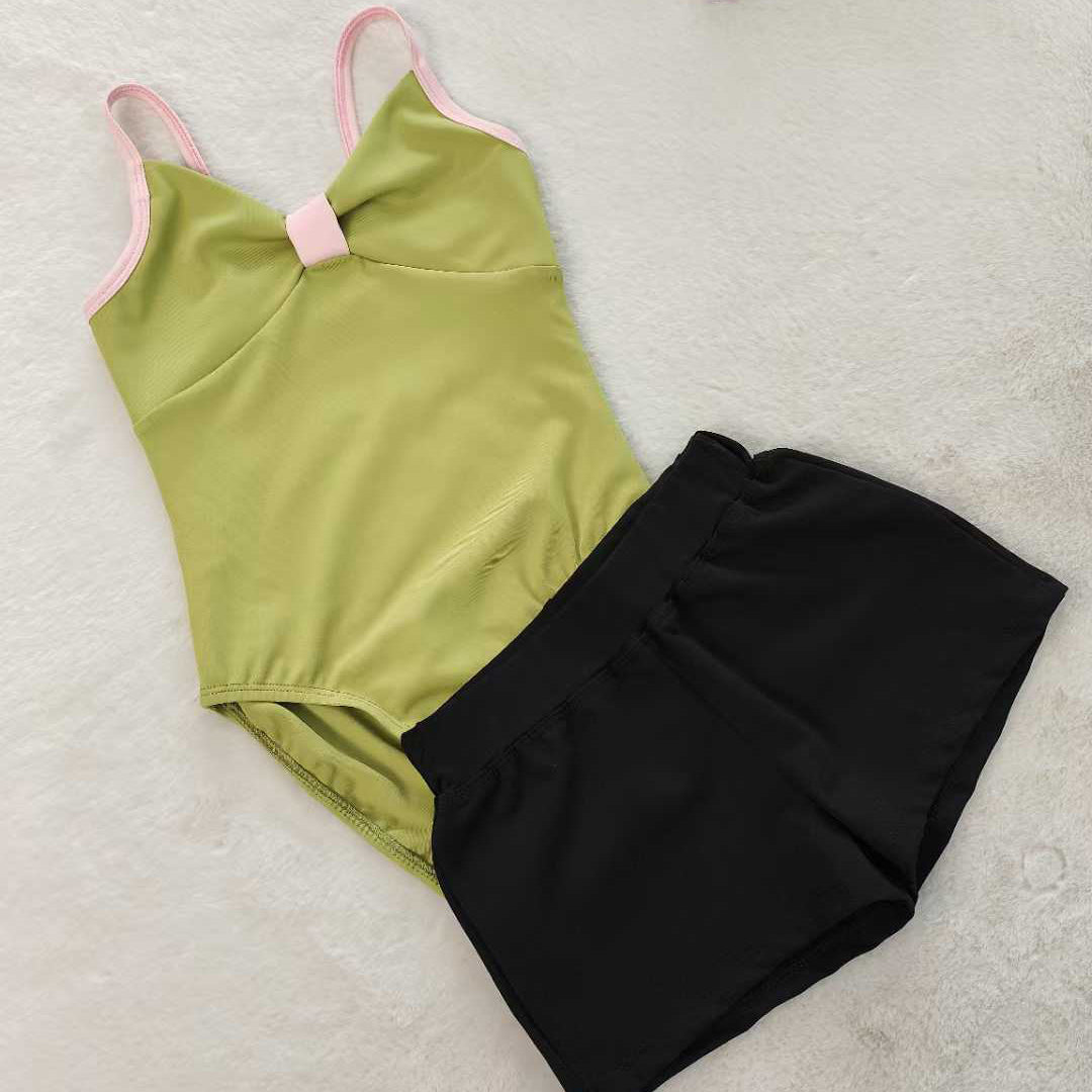 Kids Girls Ballet Leotard Shorts 2 Pieces Set Spaghetti Straps Training Wear