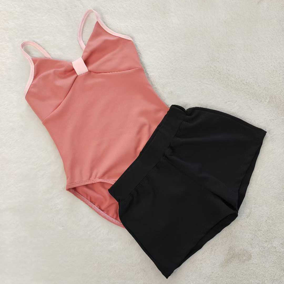 Kids Girls Ballet Leotard Shorts 2 Pieces Set Spaghetti Straps Training Wear
