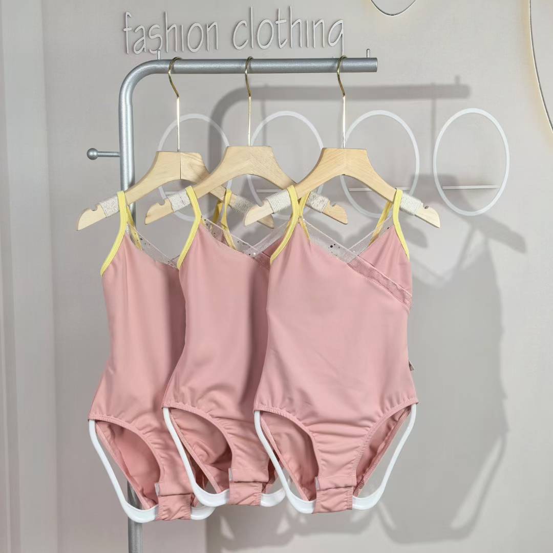 2025 Trendy Kids Girls Ballet Dance Wear Closed Crotch Cotton Camisole Leotard Two Tone