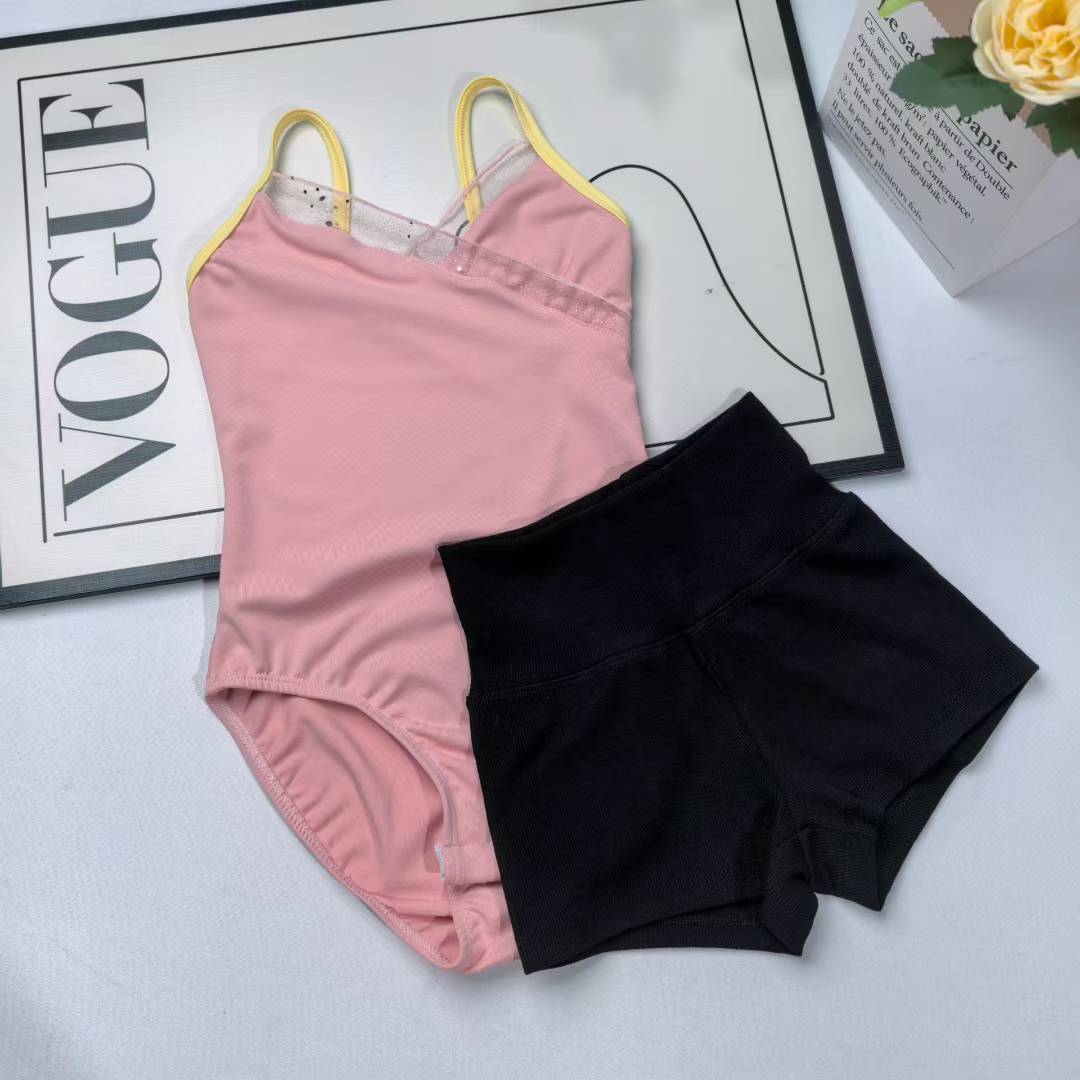 2025 Trendy Kids Girls Ballet Dance Wear Closed Crotch Cotton Camisole Leotard Two Tone