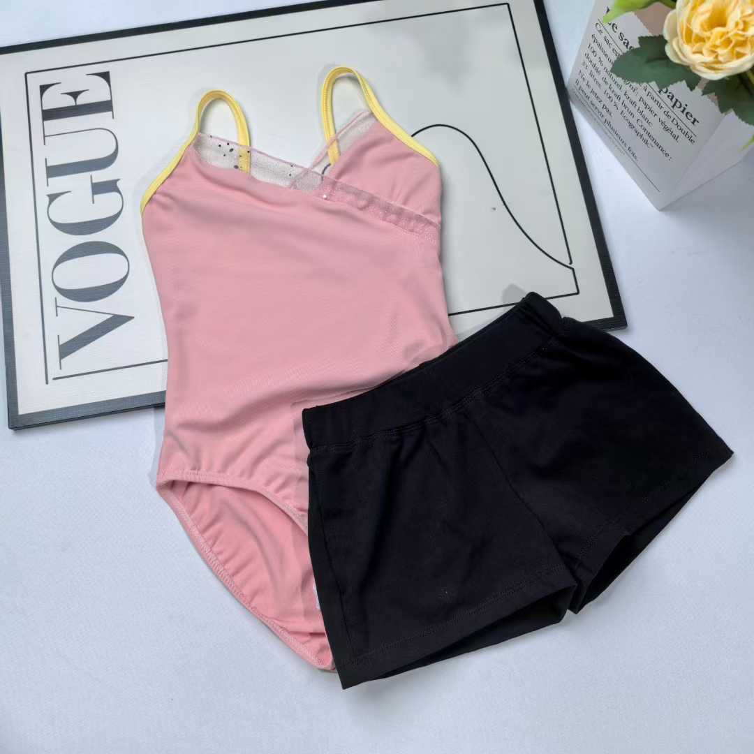 2025 Trendy Kids Girls Ballet Dance Wear Closed Crotch Cotton Camisole Leotard Two Tone