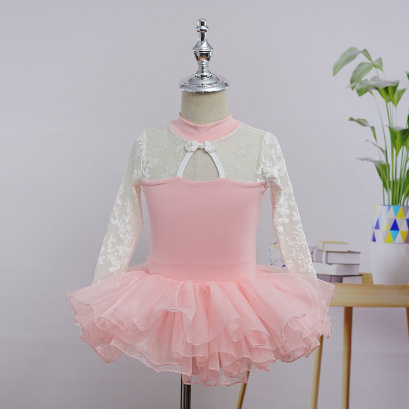 Cheongsam Style High Neck Ballet Leotard Dress Ballerina Costume for Girls Birthday Holiday