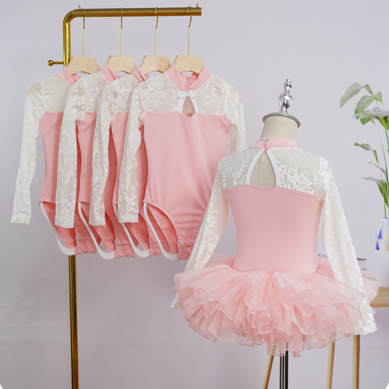 Cheongsam Style High Neck Ballet Leotard Dress Ballerina Costume for Girls Birthday Holiday