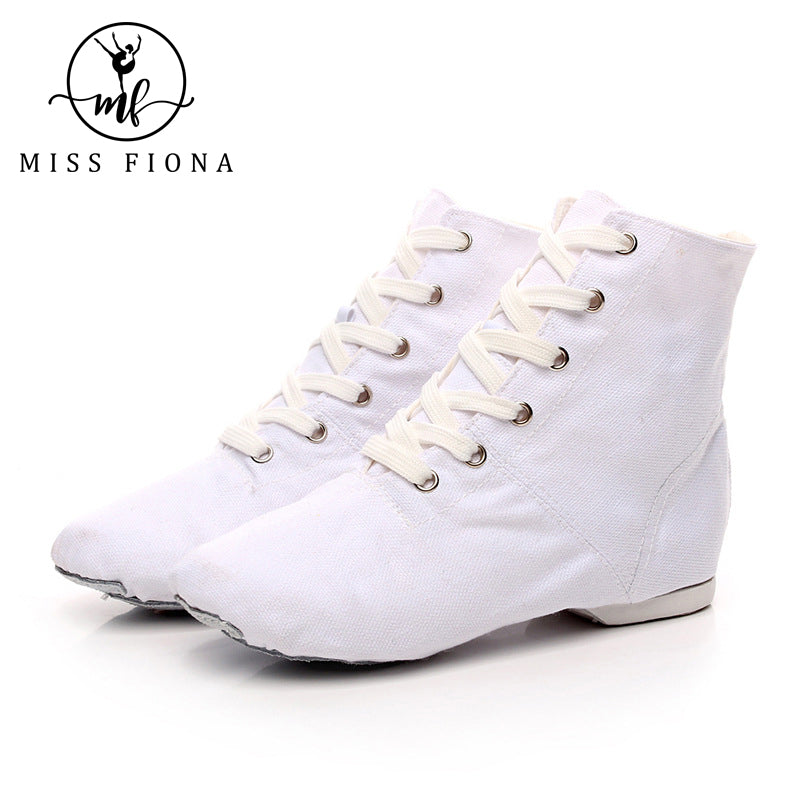 Womens Canvas Over The Ankle Jazz Dance Boots for Kids & Adult Lace-up Ballroom Modern Dance Flat