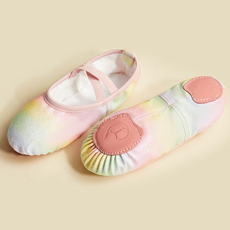 missfiona Gilrs Glitter Ballet Shoes Kids Ombre Dance Slippers Stage Performance Flat with Split Sole