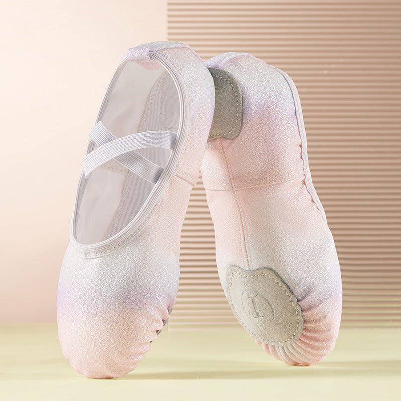 missfiona Gilrs Glitter Ballet Shoes Kids Ombre Dance Slippers Stage Performance Flat with Split Sole
