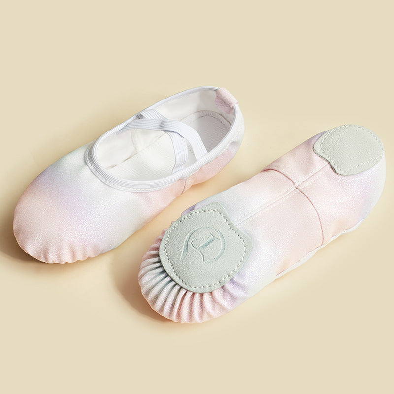 missfiona Gilrs Glitter Ballet Shoes Kids Ombre Dance Slippers Stage Performance Flat with Split Sole