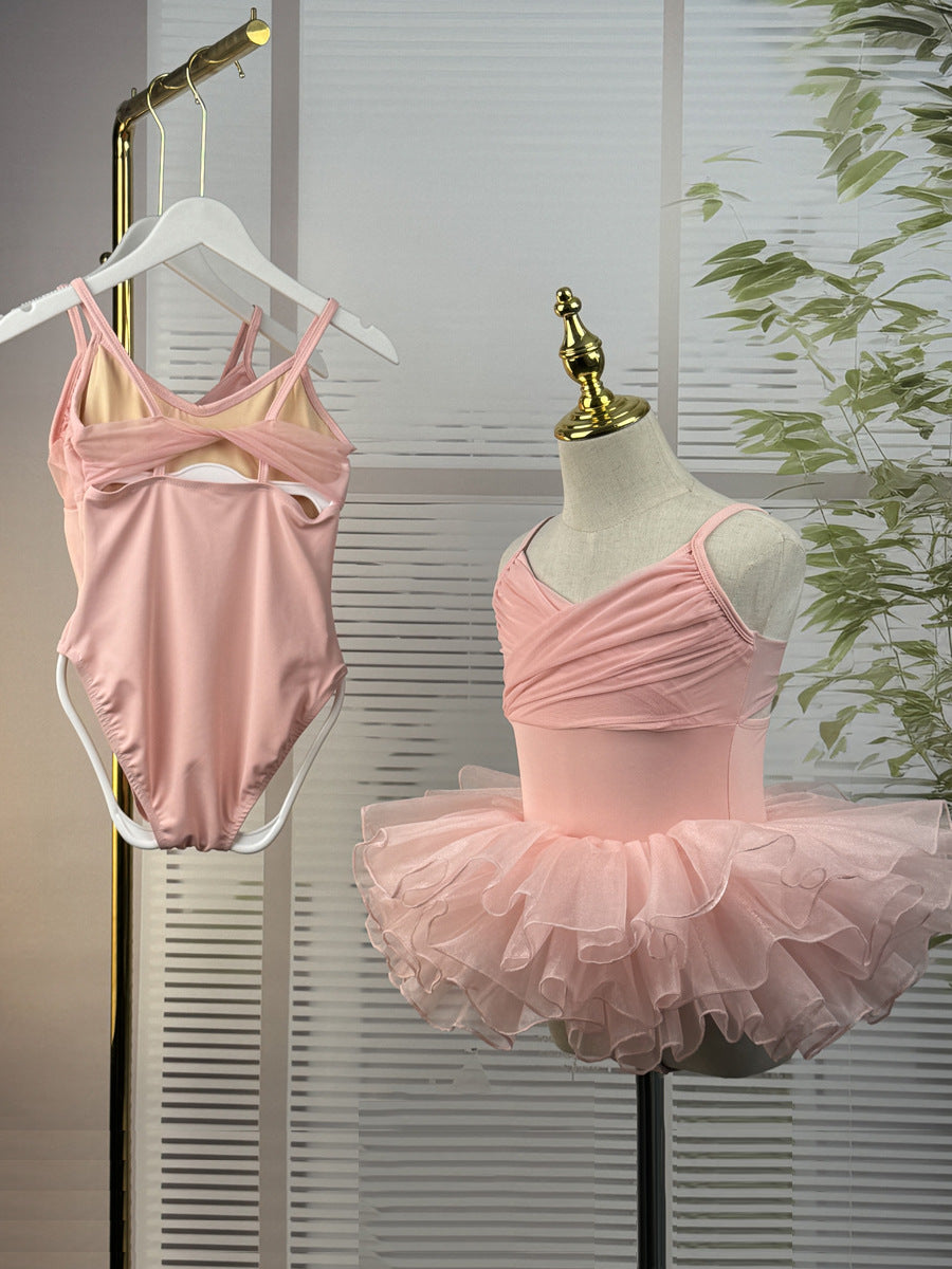 missfiona Girls Pink Dance Leotards Dress Set Pleated Top Ballet Tutu Skirt Activewear