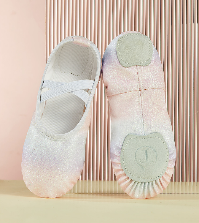 missfiona Gilrs Glitter Ballet Shoes Kids Ombre Dance Slippers Stage Performance Flat with Split Sole