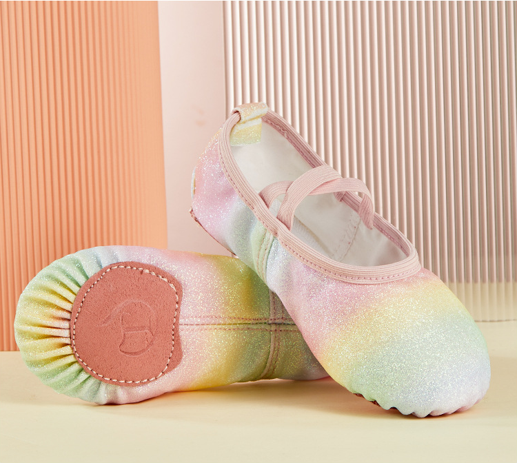 missfiona Gilrs Glitter Ballet Shoes Kids Ombre Dance Slippers Stage Performance Flat with Split Sole
