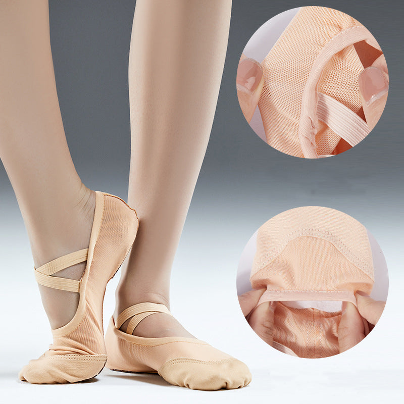 Elastic Mesh Canvas Ballet Dance Shoes for Women Breathable Ballet Shoes Adult Dance Flat with Split Sole