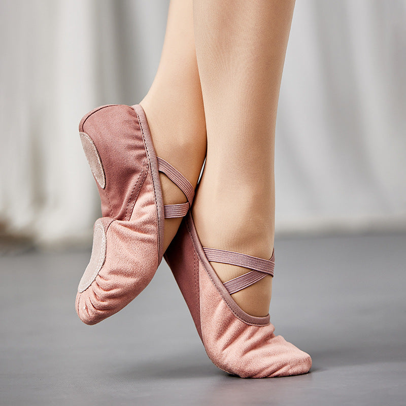 Two Tone Suede Splicing Ballet Shoes for Women 2025 Leather Sole Dancing Flat for Adult