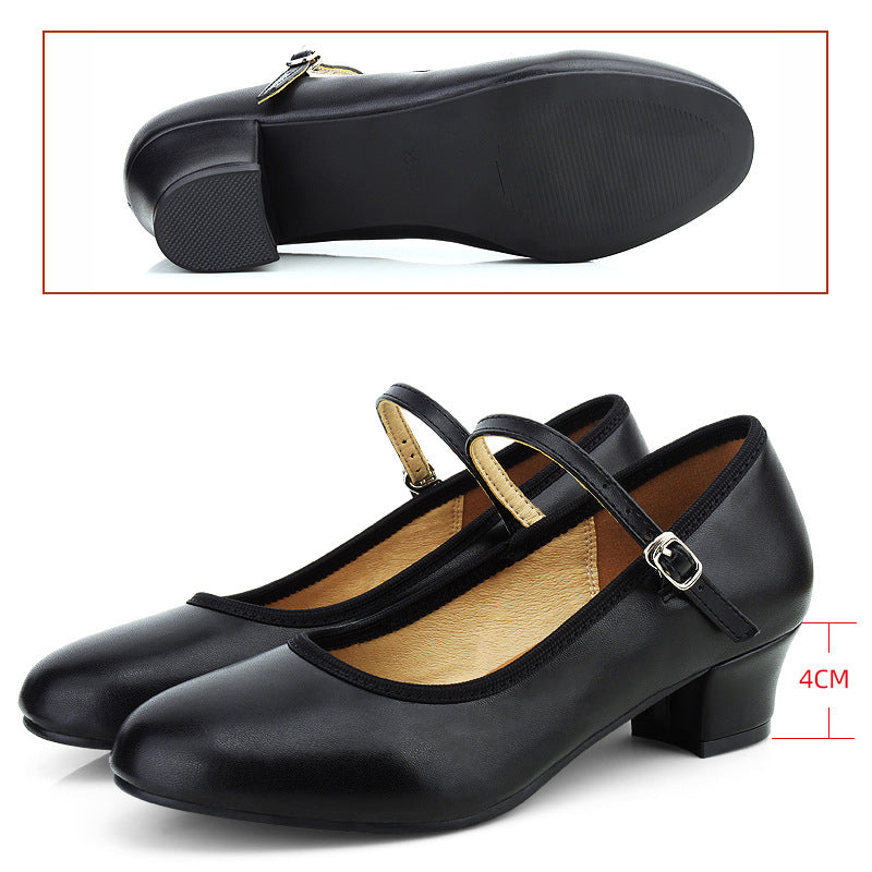 missfiona PU Leather Ankle Strap Character Shoe 1.57'' Dance Shoes for Women