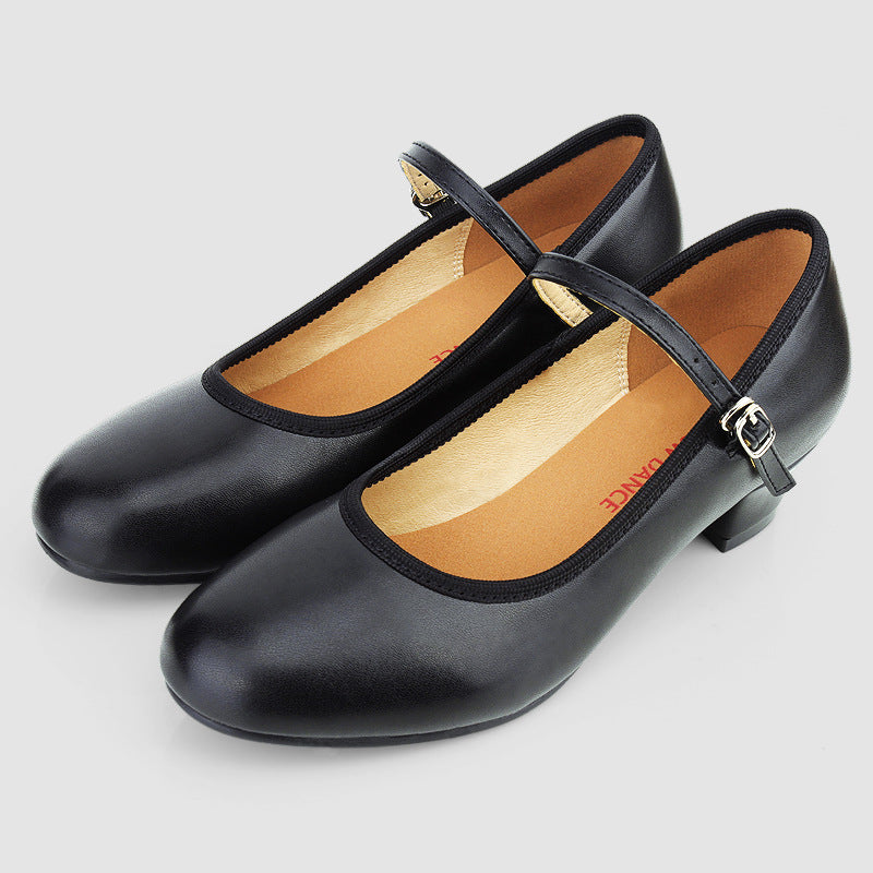 missfiona PU Leather Ankle Strap Character Shoe 1.57'' Dance Shoes for Women