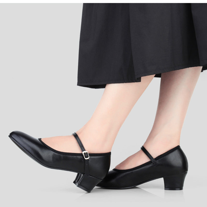missfiona PU Leather Ankle Strap Character Shoe 1.57'' Dance Shoes for Women