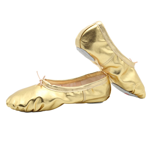 Womens PU Leather Ballet Slippers Dance Shoes Split Sole Belly Flat Adult Dance Trainers