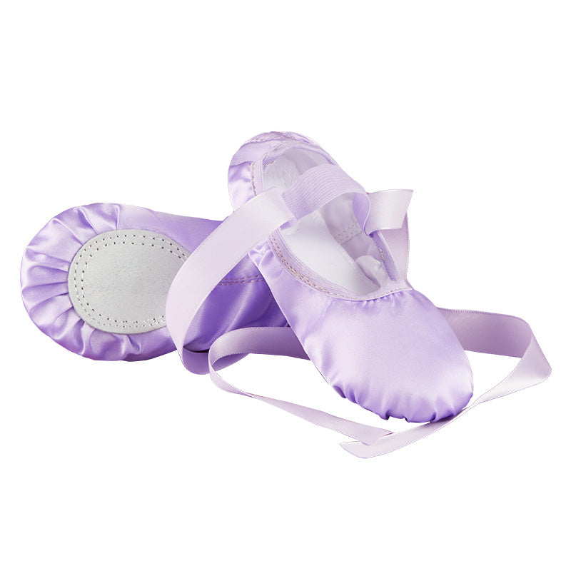 Girls Satin Ballet Shoes with Ribbon Split Sole Dance Gymnastics Performance Flats for Kids