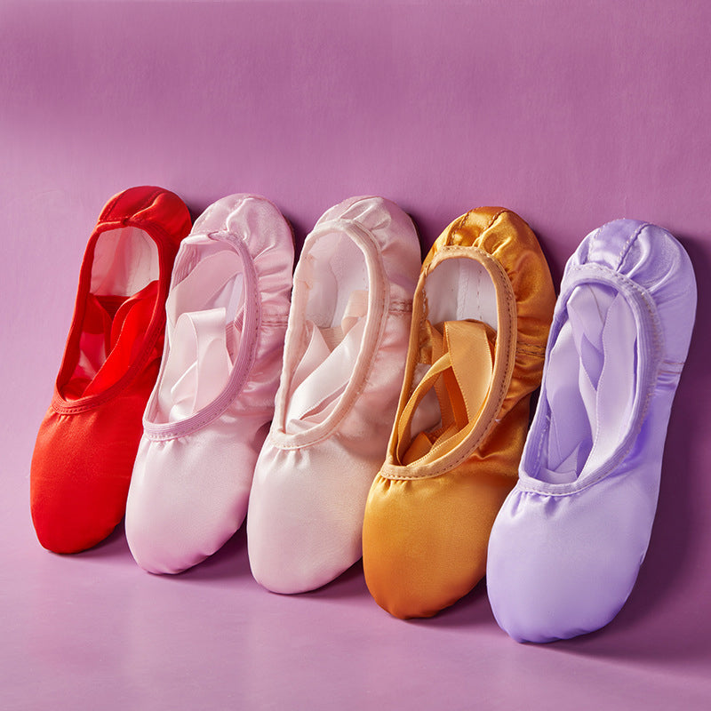 Girls Satin Ballet Shoes with Ribbon Split Sole Dance Gymnastics Performance Flats for Kids