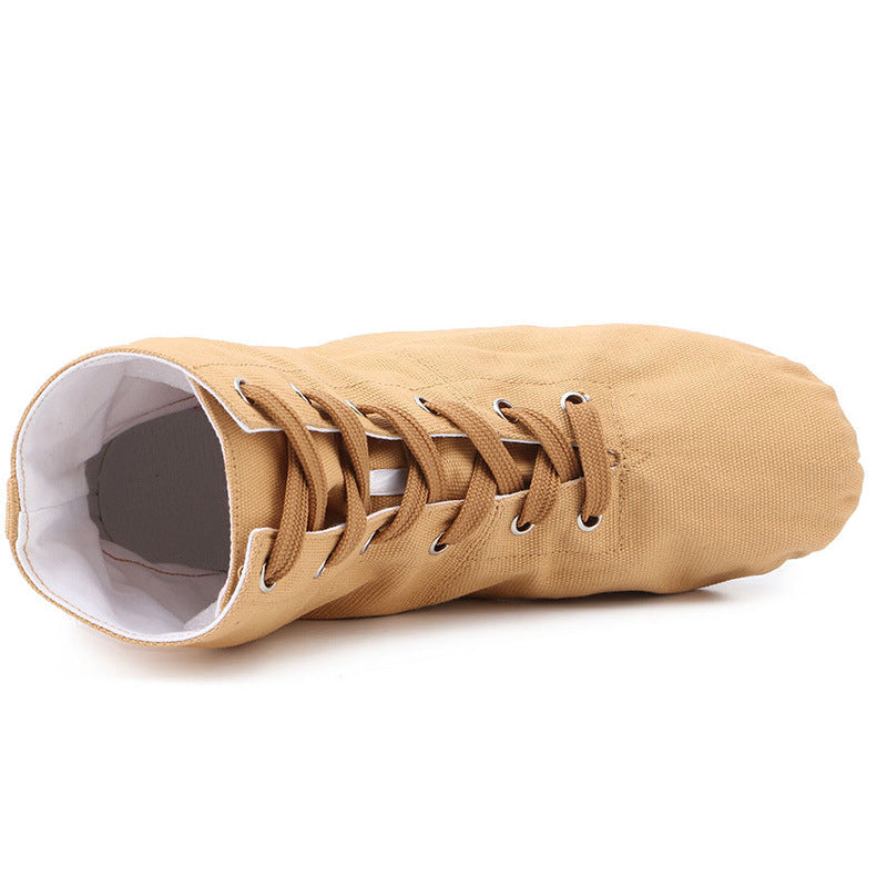 Womens Canvas Over The Ankle Jazz Dance Boots for Kids & Adult Lace-up Ballroom Modern Dance Flat