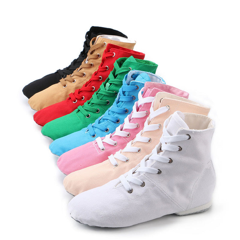Womens Canvas Over The Ankle Jazz Dance Boots for Kids & Adult Lace-up Ballroom Modern Dance Flat