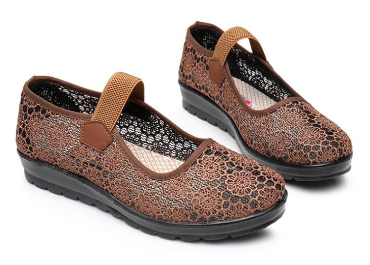 Womens Hollow Out Granny Walk Shoes Breathable Soft-Soled Mary Jane Flats Dance Shoes