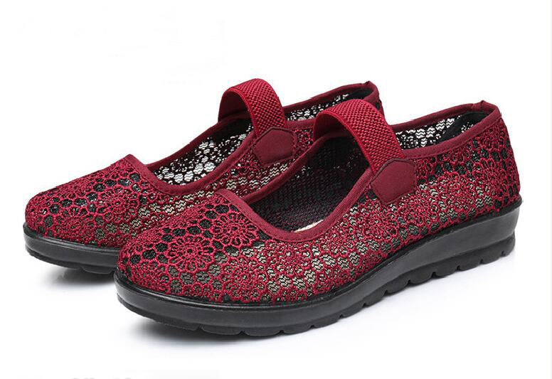 Womens Hollow Out Granny Walk Shoes Breathable Soft-Soled Mary Jane Flats Dance Shoes
