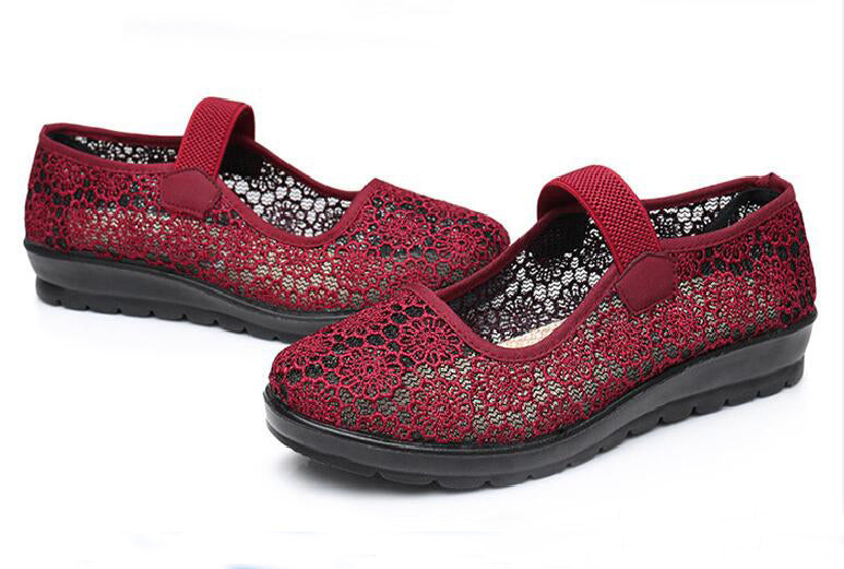 Womens Hollow Out Granny Walk Shoes Breathable Soft-Soled Mary Jane Flats Dance Shoes